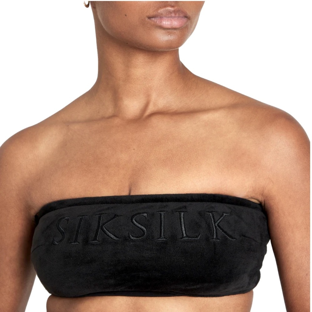 NEW! SIK SILK WOMEN'S VELOUR EMBROIDERED BANDEAU / BLACK| 2XS